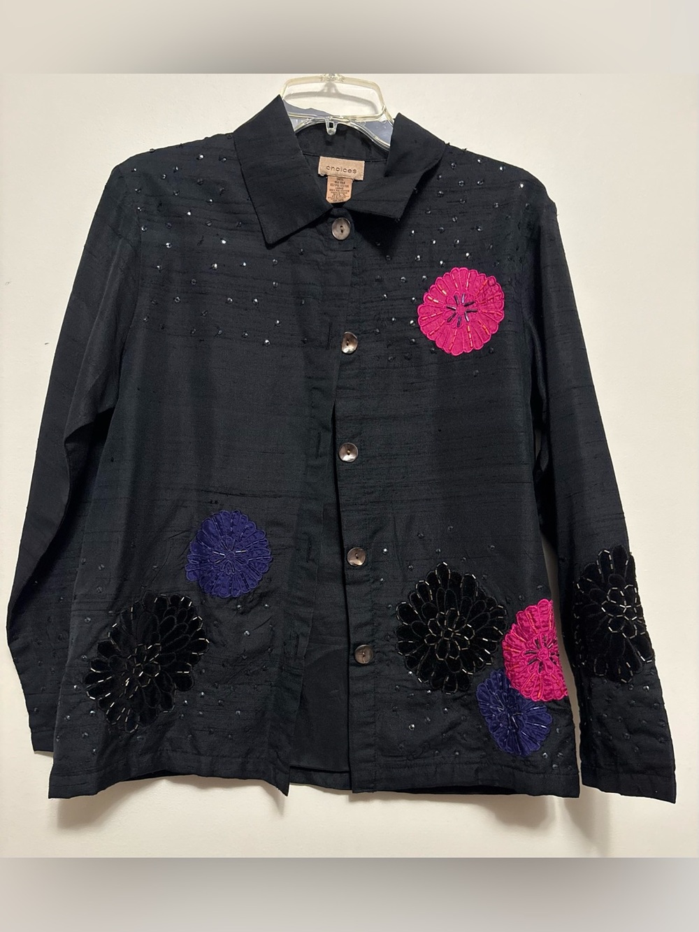 Choices black silk blend floral blouse